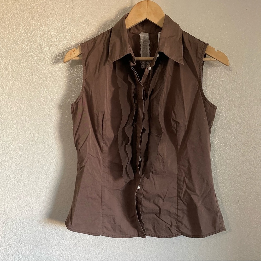 Nicole Benisti Sleeveless Collared Button Down Blouse Pearl Buttons Size Medium